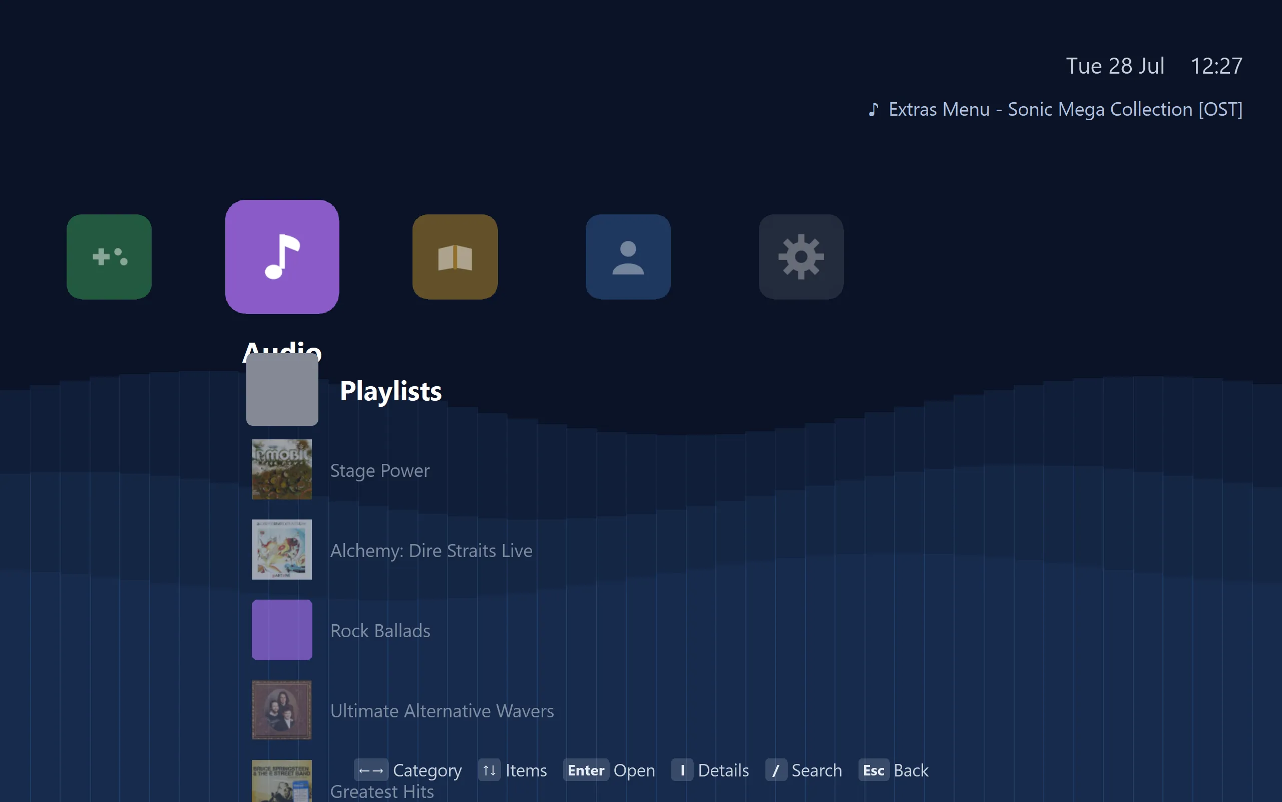 Albums and playlists, with cover art pulled in automatically.